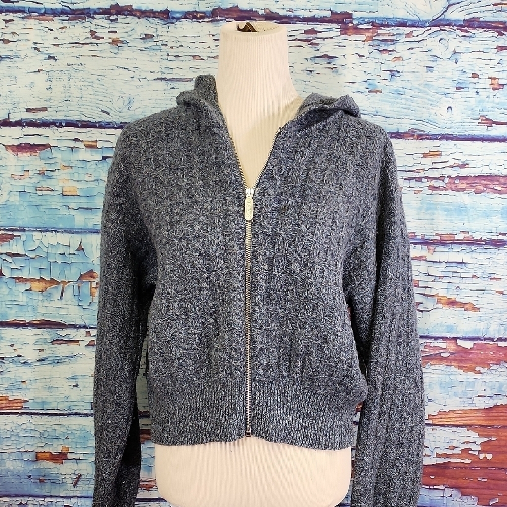 Vtg Oilily Wool Gray Zip-Up Hoodie Size Xs